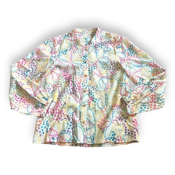 Madewell Warm Voile Phoebe Embroidered Cross-stitch Top Sz 2 100% Cotton Voile